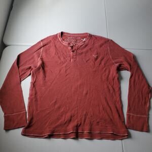 Y2K American Eagle Outfitter Shirt Men XXL Red Thermal Waffle Henley Long Sleeve